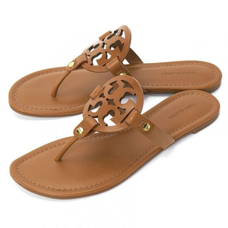サンダル・ミュール TORY BURCH Women Sandals 88744200 Brown Tory Burch Miller Leather Sandals - Tan | eBay